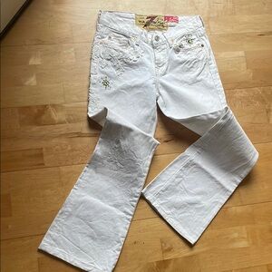 7 For All Mankind Jeans The Great China Wall Embellished White Flare Wide Leg